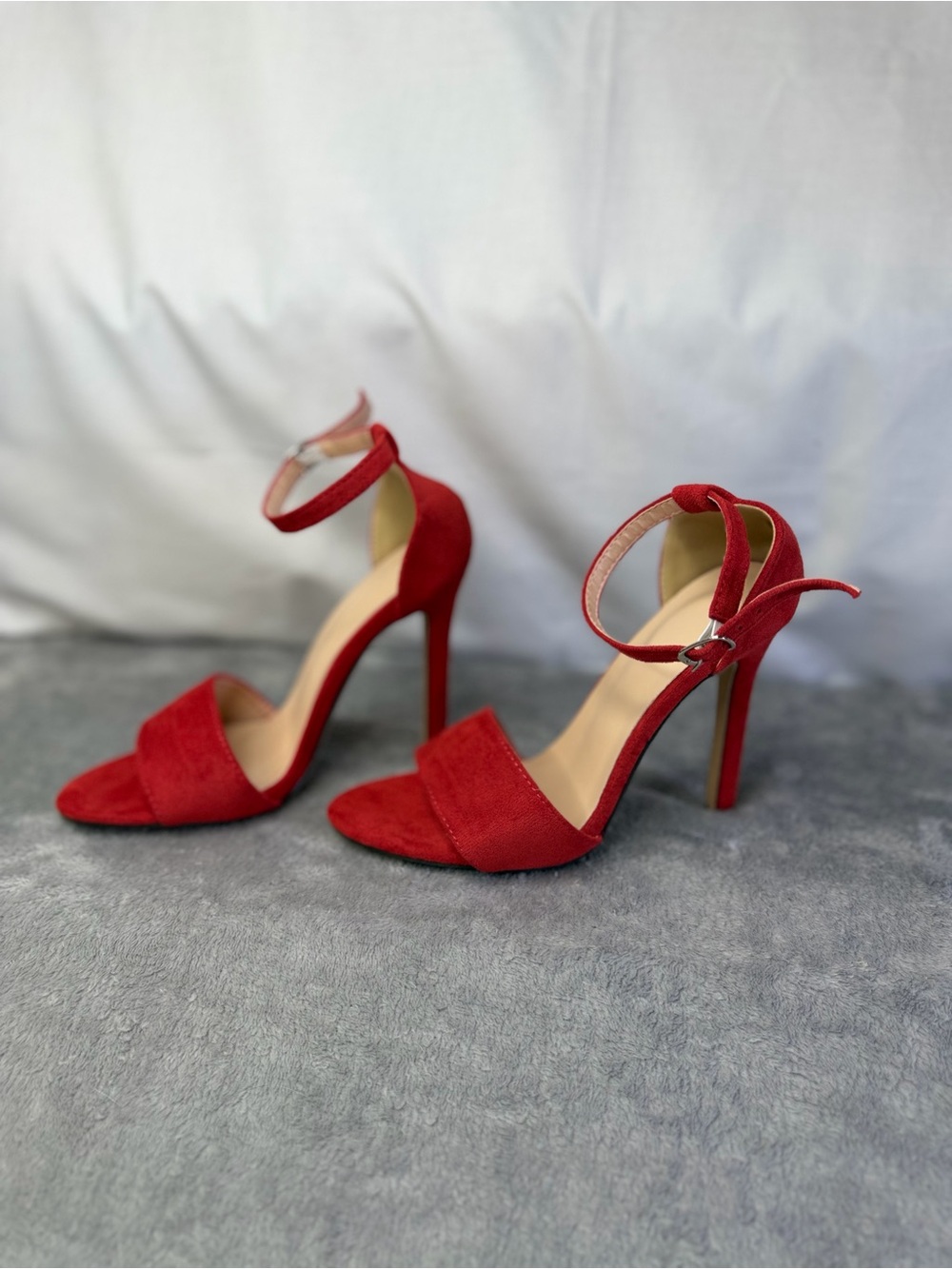 Women's Red Suede Ankle-Strap High Heel Sandals